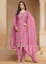 Organza Chiffon Pink Wedding Wear Embroidery Work Straight Suit